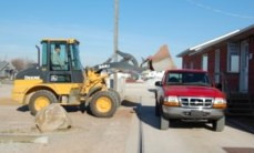 Loading a pickup truck with mulch